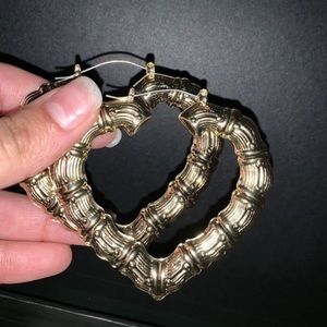 Gold bamboo heart earrings